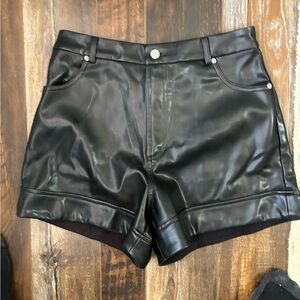 GREY LAB High Waist Black Leather Shorts